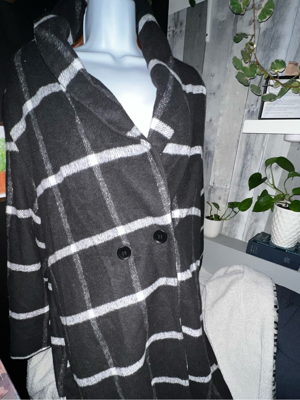 BloomChic Black and White Windowpane Double-Breasted Coat